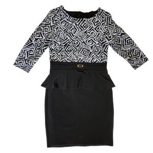Frank Lyman Design black white mixed media 3/4 sleeve dress sz 10